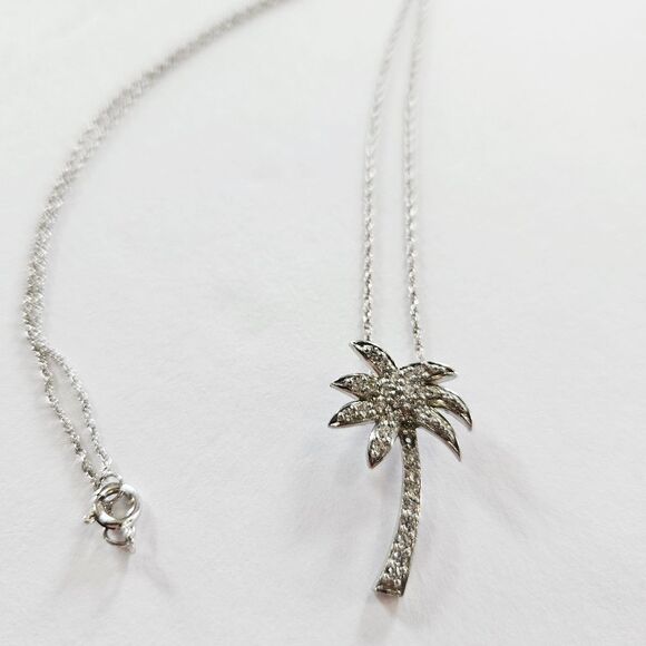 Fine Arts Silver FAS 925 Sterling Silver Simulated Diamond Palm Tree Necklace - Picture 3 of 12